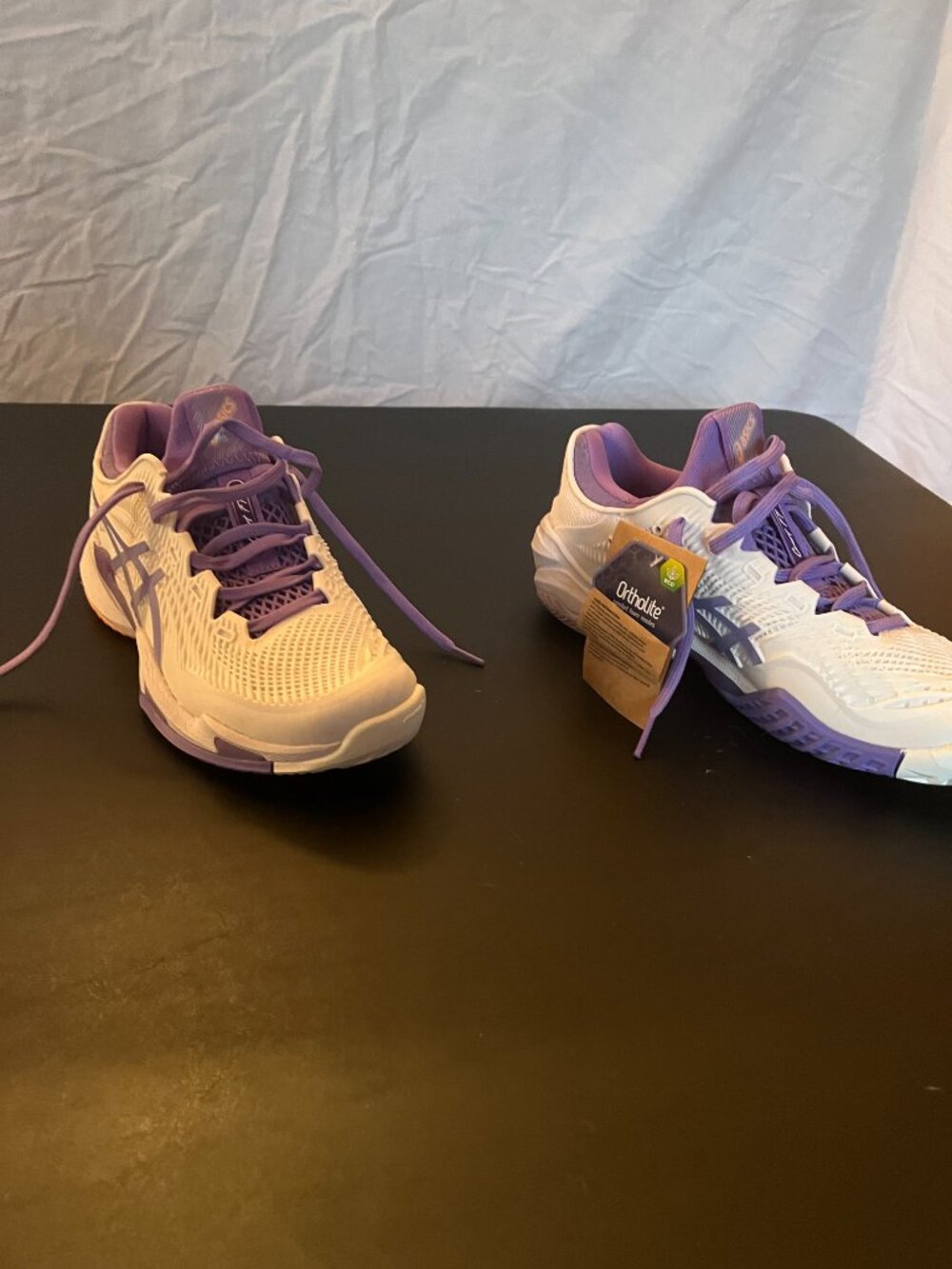 Asics Size 9 Tennis Shoes, White and Purple
